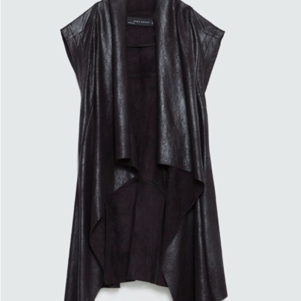Zara Women’s Suede Effect Waistcoat Sleeveless Black Cardigan Size Small